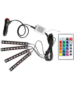 4 darabos 12 V-os SMD RGB autós hangulatvilágítás-csíkok, távirányítóval, NAGYKERESKEDELEM