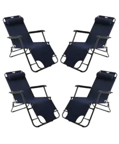Set 4 Sezlonguri Mercaton cu Tetiera, Cadru Metalic si Panza Oxford 600D Impermeabila, Rezistent UV, Mag 150 kg, 178x60x79 cm, Navi Blue Engros